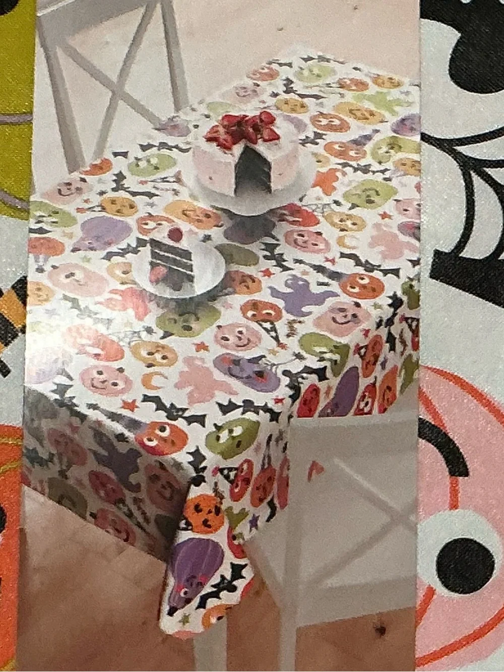 Halloween Multicolored Pumpkins & Bats PEVA Tablecloth